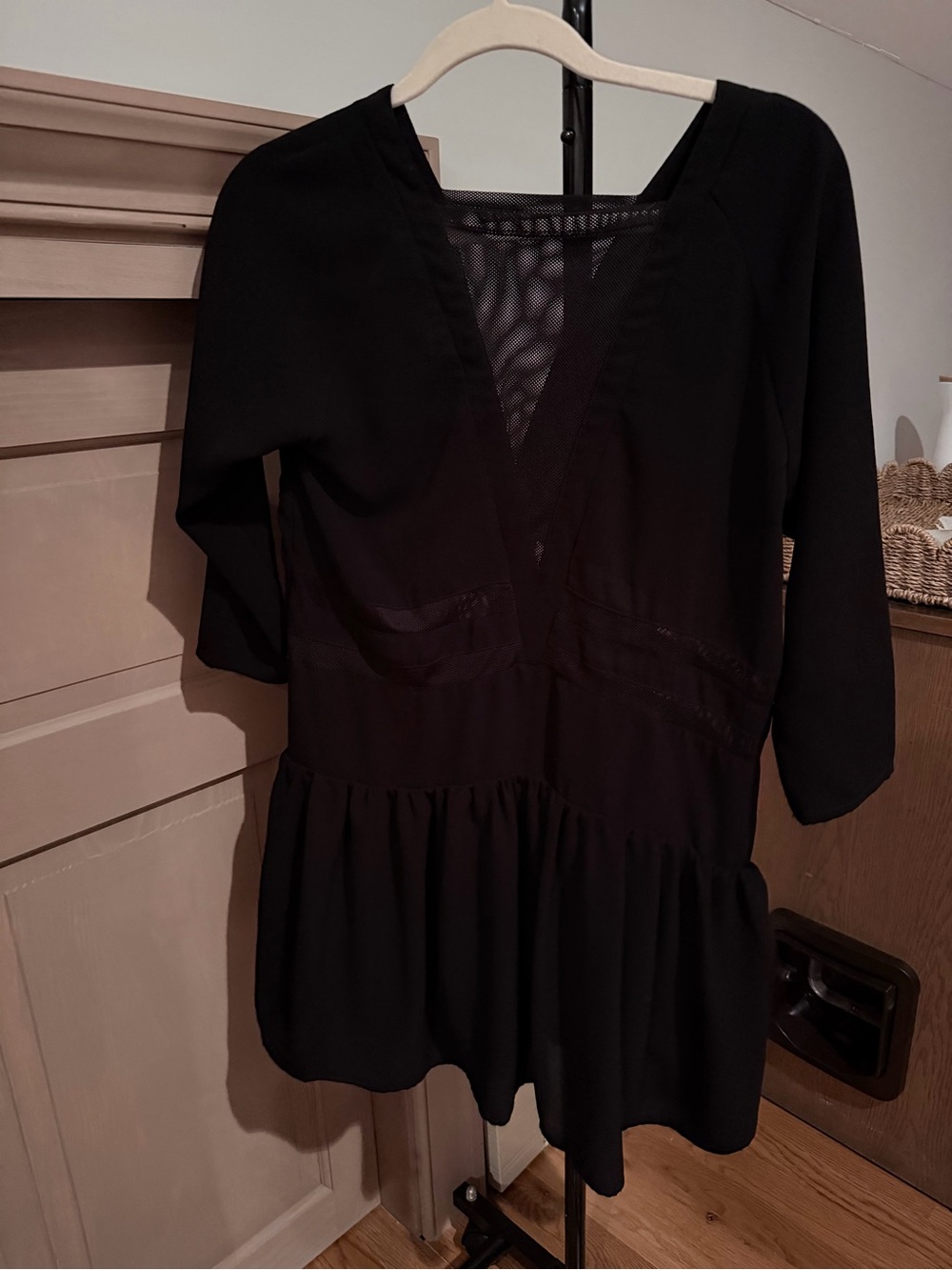 Three of Something Black Mesh Cutout Mini Dress Size Small